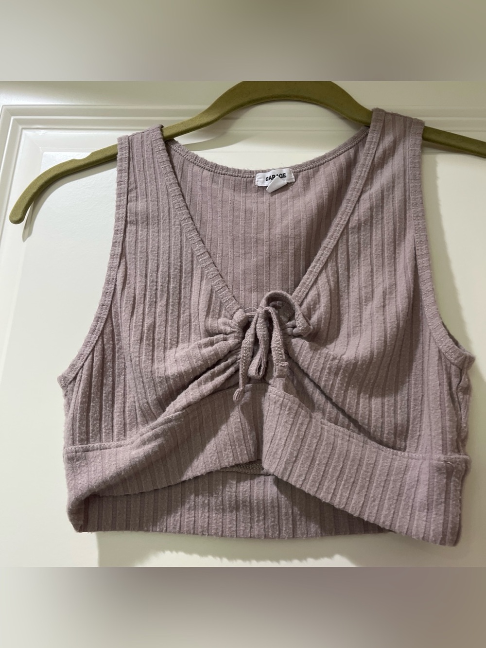 Garage Ribbed Tie-Front Cropped Tank in Mauve